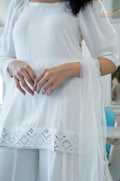 WHITE KALI PANT/KURTI SET