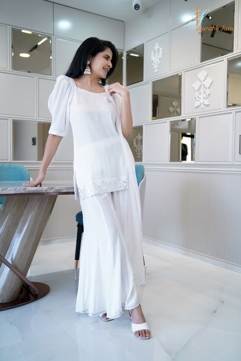 WHITE KALI PANT/KURTI SET