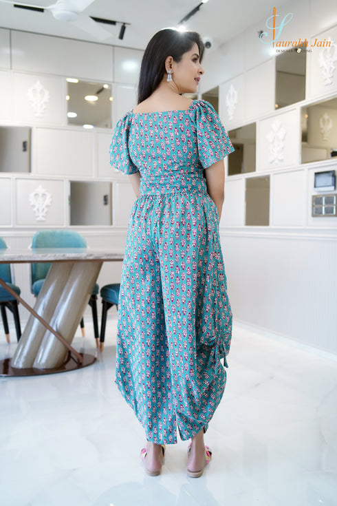 Designer Blue Draw String Women Coord Set , Back View