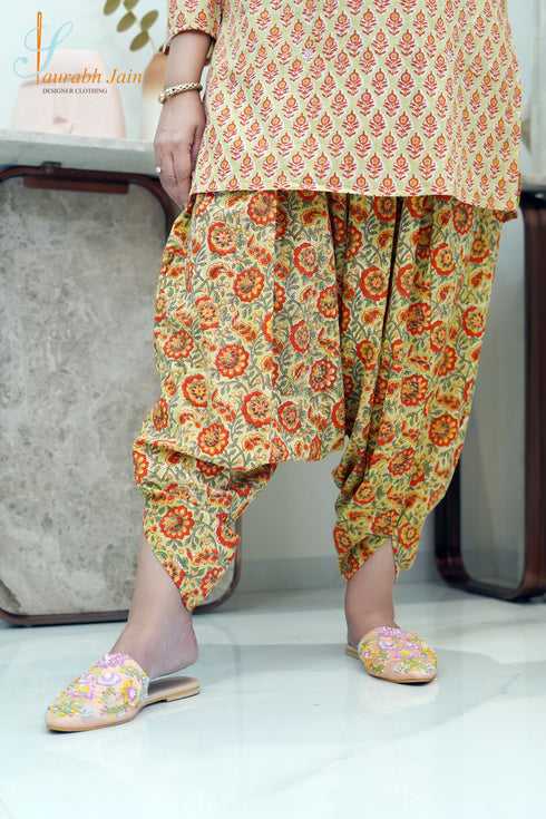 Designer Yellow Jaipuri Women Dhoti Set, Bottom View