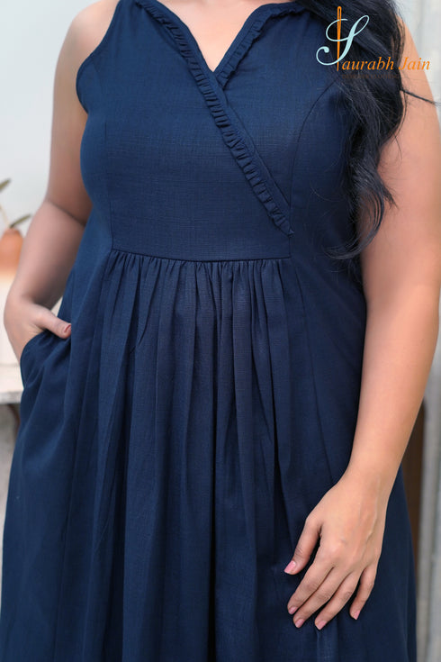 Designer Navy Blue Women Kurta/Pant, Detail Front View