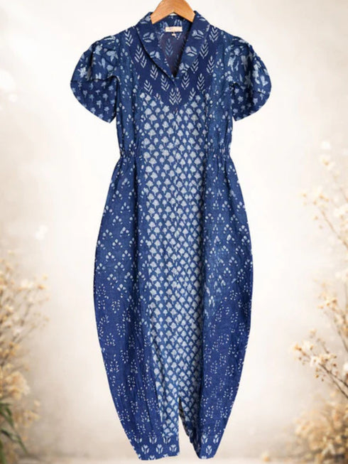 Indigo Tulip-Sleeve Jumpsuit