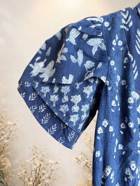 Indigo Tulip-Sleeve Jumpsuit