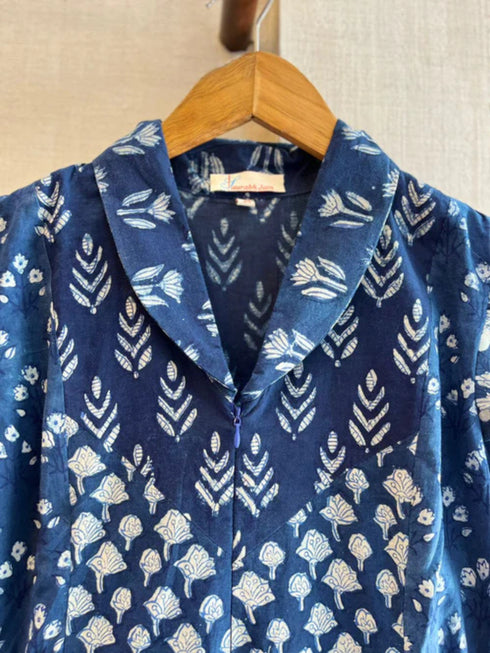 Indigo Tulip-Sleeve Jumpsuit