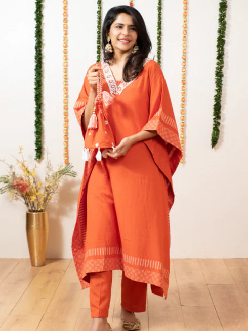 ORANGE KAFTAN /PANT WITH POTLI