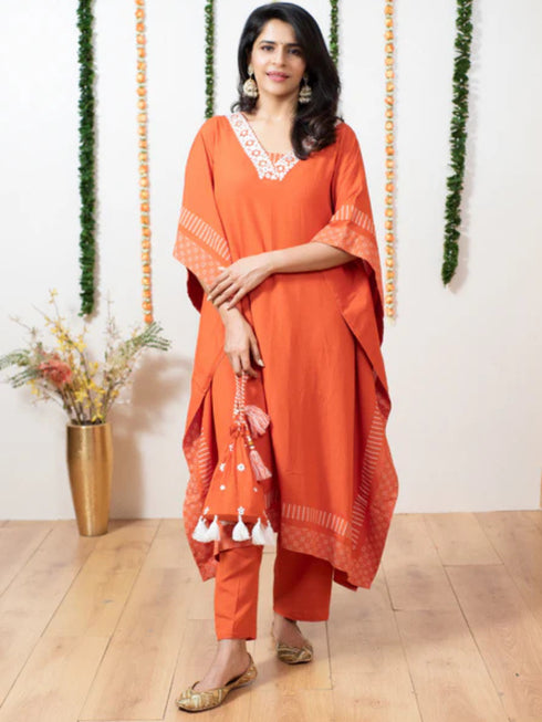ORANGE KAFTAN /PANT WITH POTLI