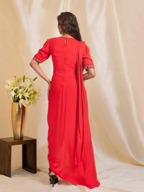 RED DRAPE SAREE