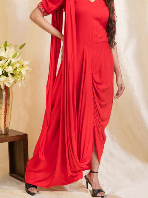 RED DRAPE SAREE