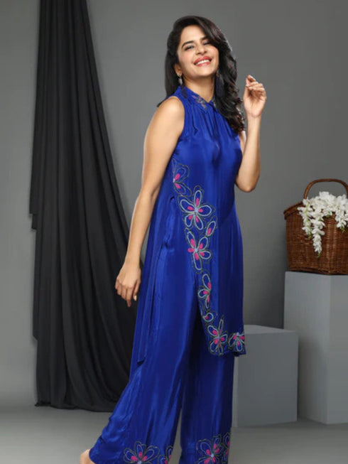ROYAL BLUE HAND EMBROIDERY COORD SET
