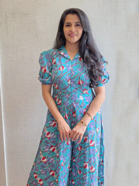 Summer Ready Blue Cotton Jumpsuit Effortless Style. All-Day Comfort.