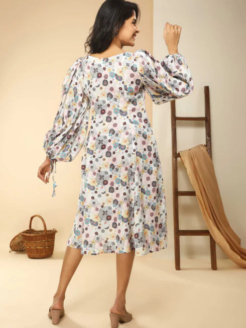 WHITE BALLOON SLEEVES DRESS