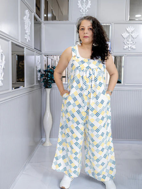 WHITE DUNGAREE JUMPSUIT