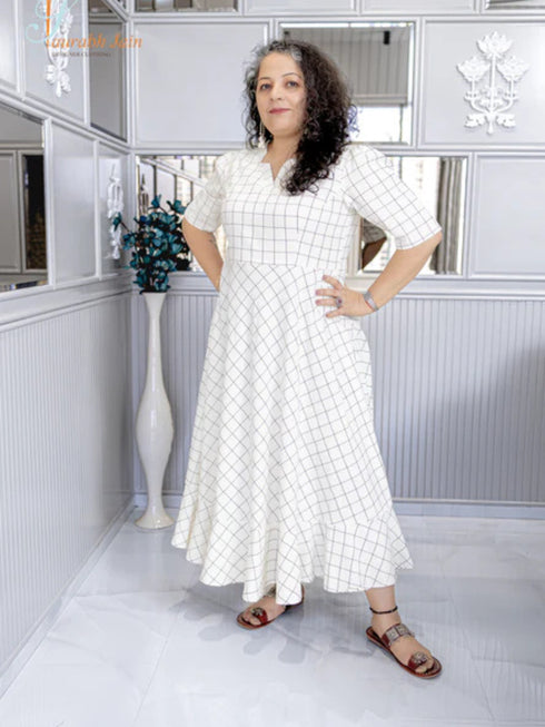 WHITE CHECKS DRESS