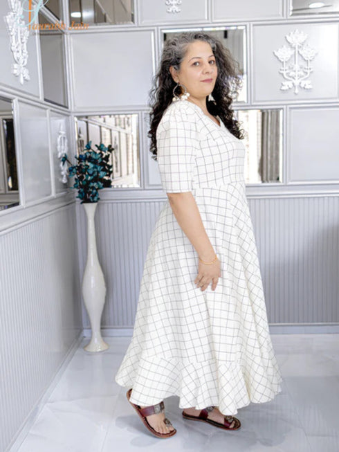 WHITE CHECKS DRESS