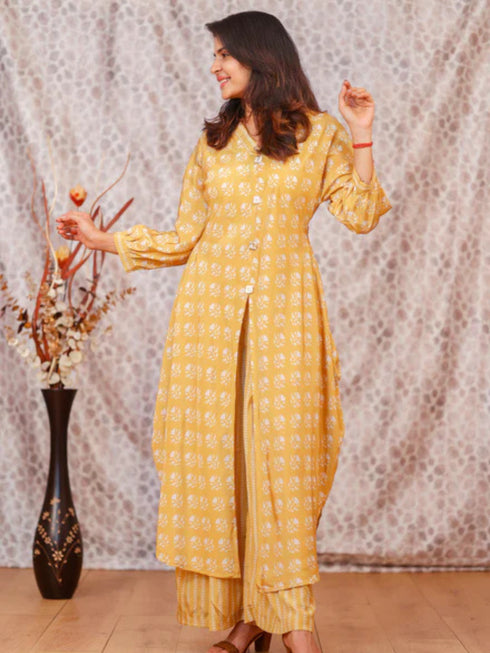 YELLOW SLIT COORD SET