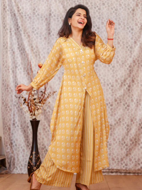 YELLOW SLIT COORD SET