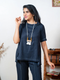 NAVY BLUE COORD SET WITH NECK PIECE