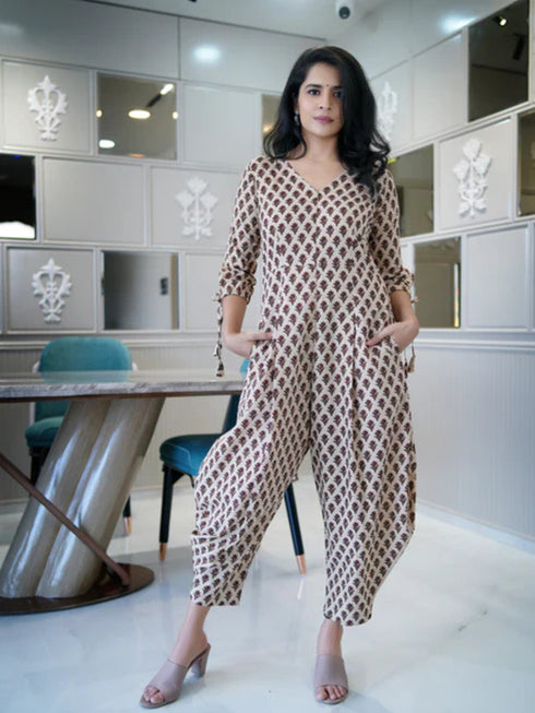 BEIGE JAIPURI JUMPSUIT