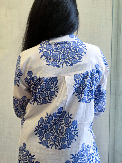 WHITE BLUE SHIRT DRESS