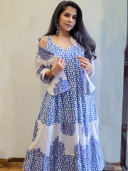 WHITE BLUE SHIRT DRESS