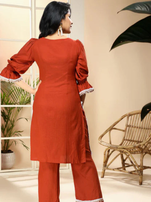 BROWN KURTA/PANT WITH POTLI