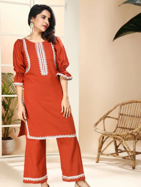 BROWN KURTA/PANT WITH POTLI