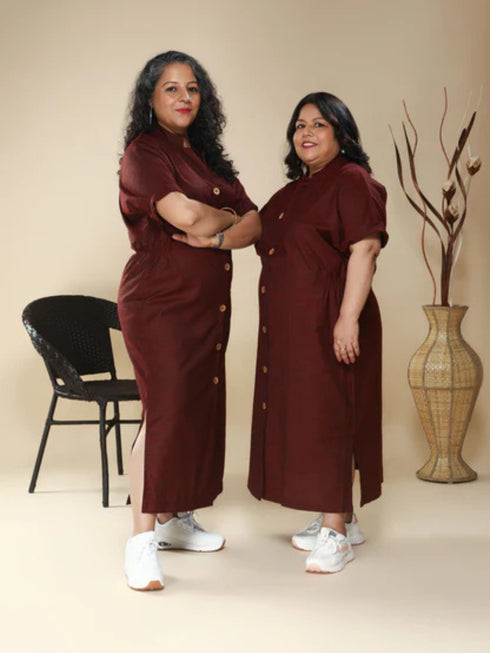 Elegant Maroon Cotton Linen Dress for Women Effortless Style for Every Occasion