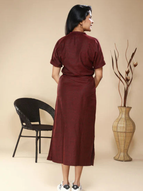Elegant Maroon Cotton Linen Dress for Women Effortless Style for Every Occasion