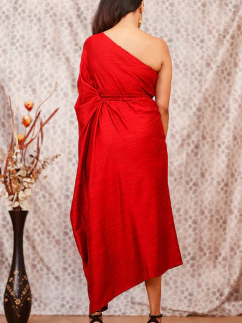 Elegant Red One-Shoulder Evening Dress