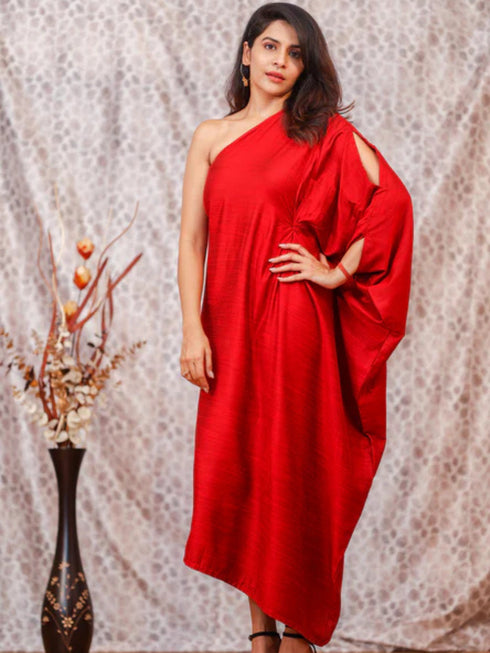 Elegant Red One-Shoulder Evening Dress