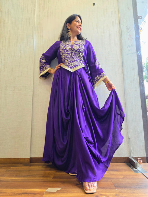 Royal Purple Embroidered Dhoti Kurta Set
