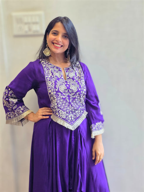 Royal Purple Embroidered Dhoti Kurta Set