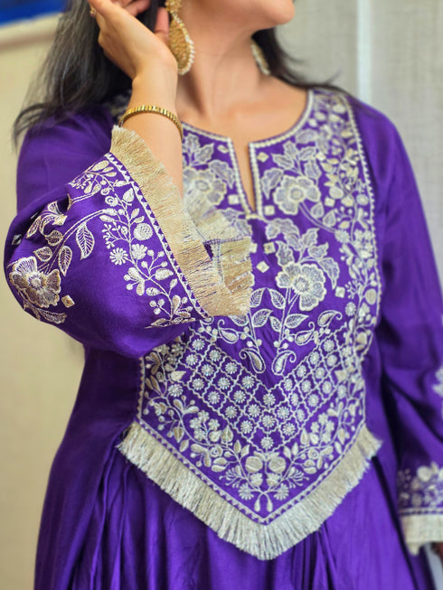 Royal Purple Embroidered Dhoti Kurta Set
