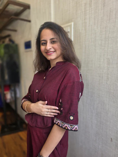 MAROON AFGAN EMBROIDERY CO-ORD SET