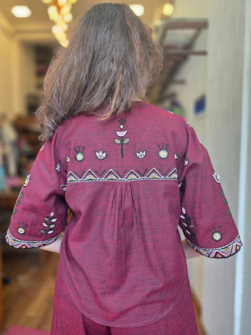 MAROON AFGAN EMBROIDERY CO-ORD SET