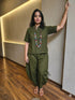 OLIVE GREEN INDO-WESTERN CO-ORD SET WITH NECKPIECE