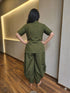 OLIVE GREEN INDO-WESTERN CO-ORD SET WITH NECKPIECE