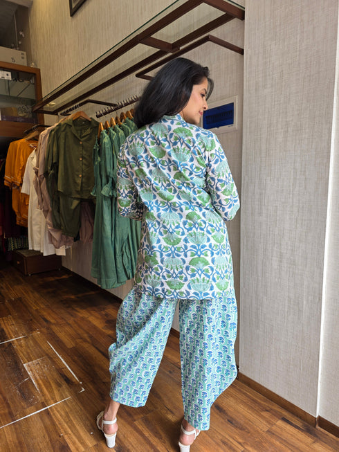 BLUE GREEN JUMPSUIT WITH JACKET