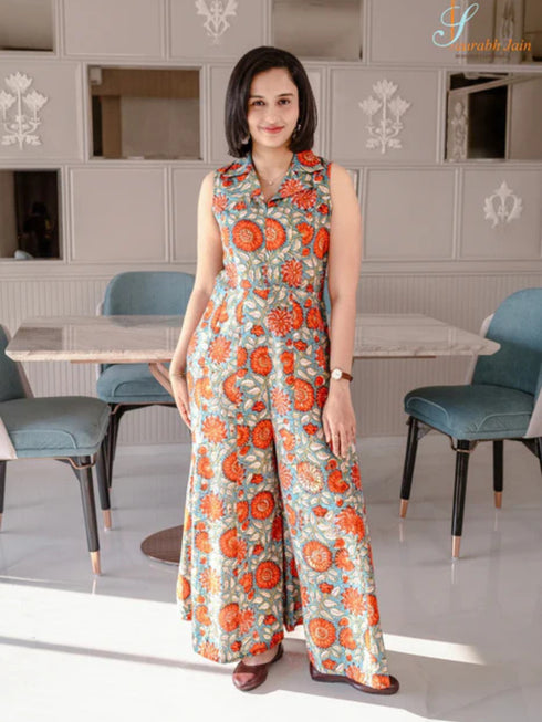 ORANGE JAIPURI JUMPSUIT