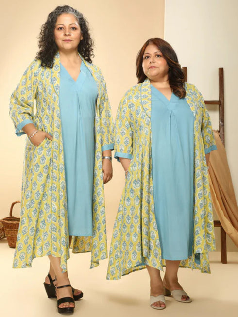 BLUE YELLOW JACKET DRESS