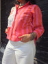 Pink Floral Embroidered Shirt For Women