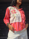 Pink Floral Embroidered Shirt For Women