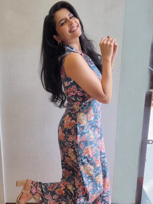 GREEN FLORAL COTTON JUMPSUIT
