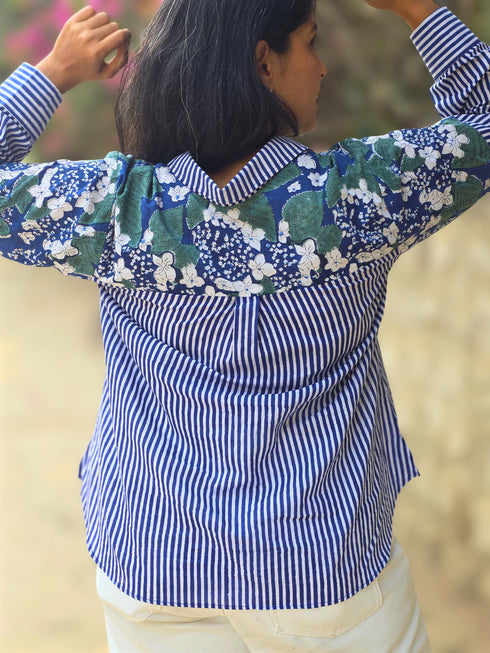 Blue Floral Patchwork Shirt
