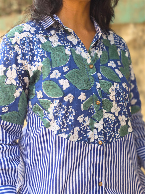 Blue Floral Patchwork Shirt