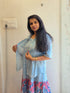 Blue Printed Midi Dress with Striped Shirt
