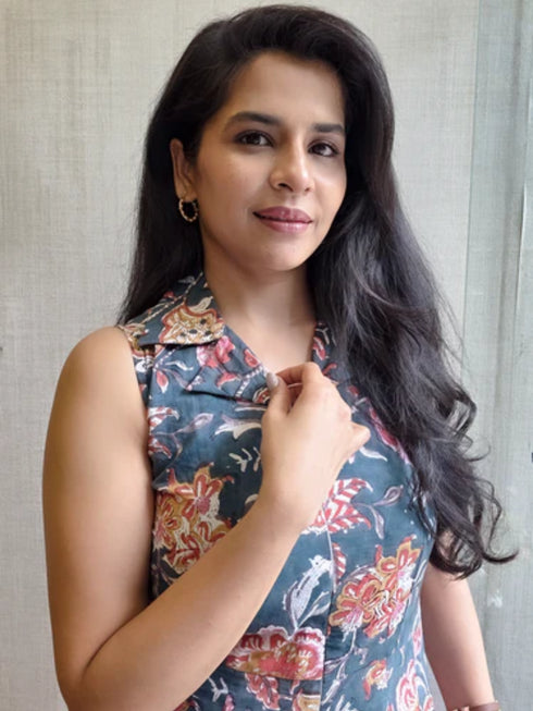 GREEN FLORAL COTTON JUMPSUIT