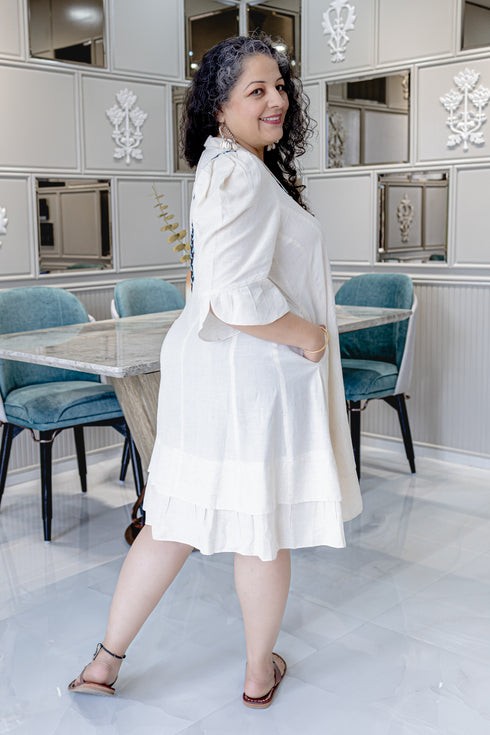 OFF WHITE BOHO DRESS WITH SLING BAG