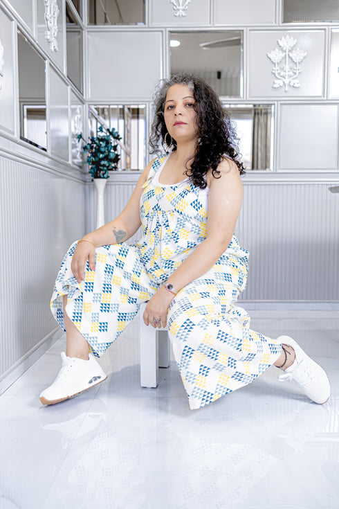 WHITE DUNGAREE JUMPSUIT