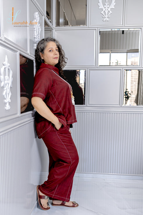 Maroon Coord Set with Neckpiece